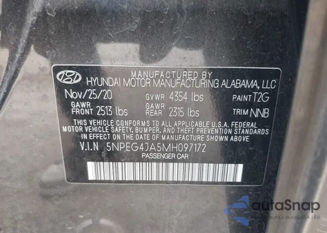 2021 Hyundai Sonata Se z USA, uszkodzony, nr VIN 5NPEG4JA5MH097172